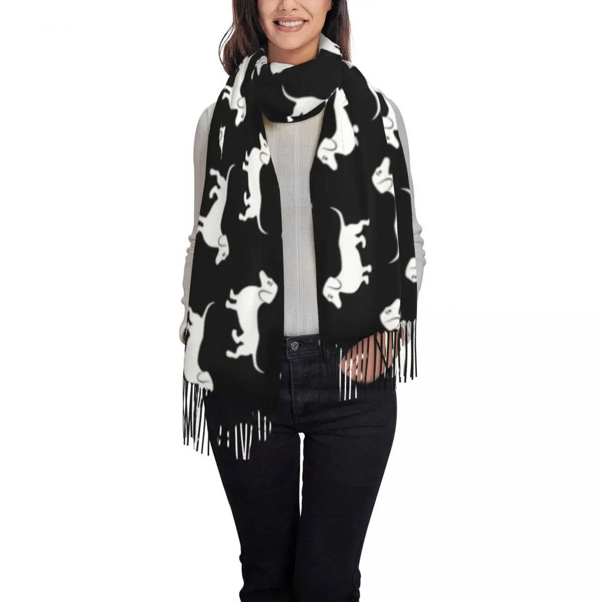 Lady Grote Worstje Teckels Badger Sjaals Vrouwen Winter Herfst Dikke Warm Tassel Sjaal Wrap Puppy Worst Hond Sjaal