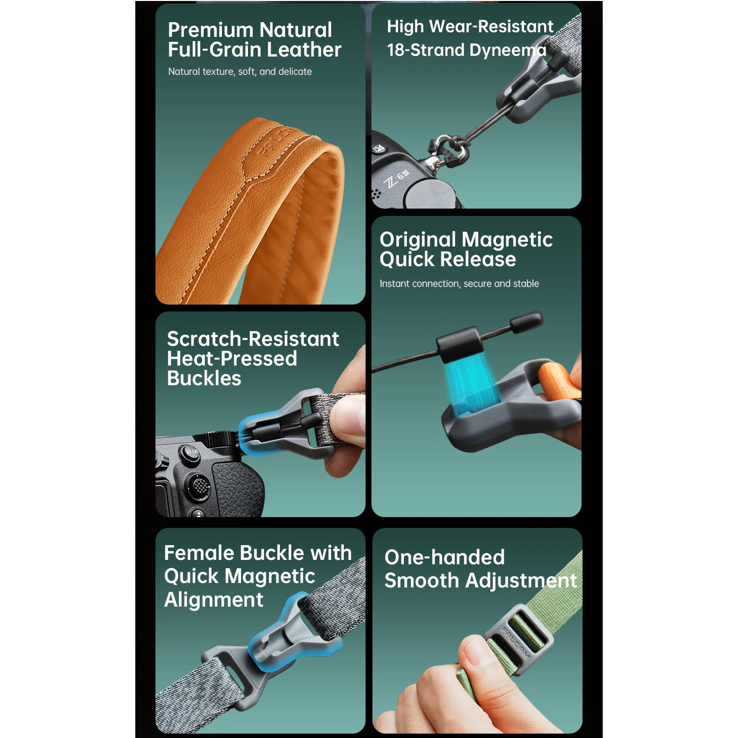 FALCAM MAGLINK Fivela magnética rápida Alça de ombro para câmera de liberação rápida Clássico V2 para Nikon Canon Sony Fuji Lumix Mirrorless