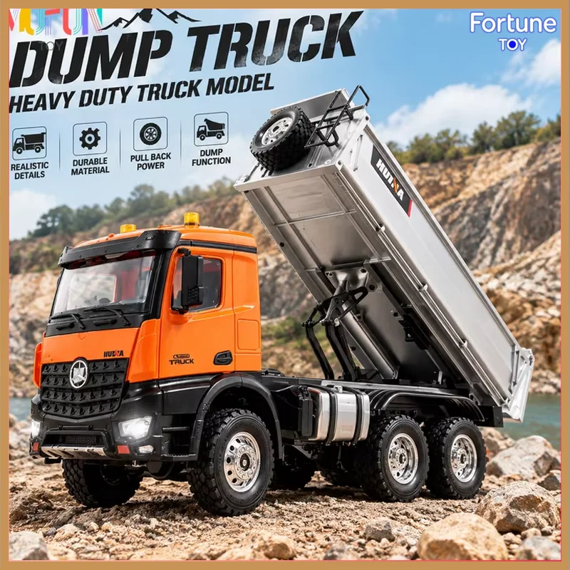 HuiNa 598 1/14 Scale 14CH Alloy RC Dumper Truck 2.4G Remote Control Engineering Transport Vehicle With Light Sound Collectible