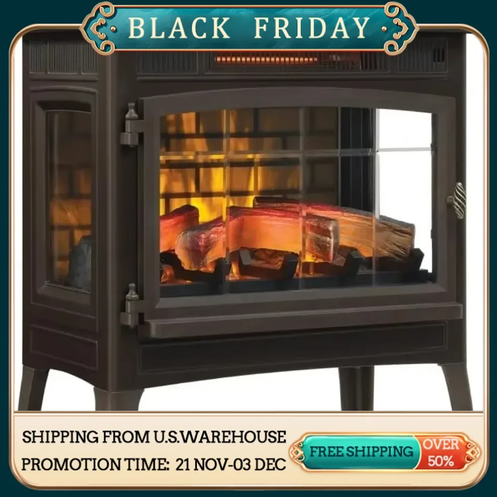 Indoor Electric Infrared Quartz Fireplace with 3D Flame Effect, Bronze Electric Heating Fireplace Retro and Realistic