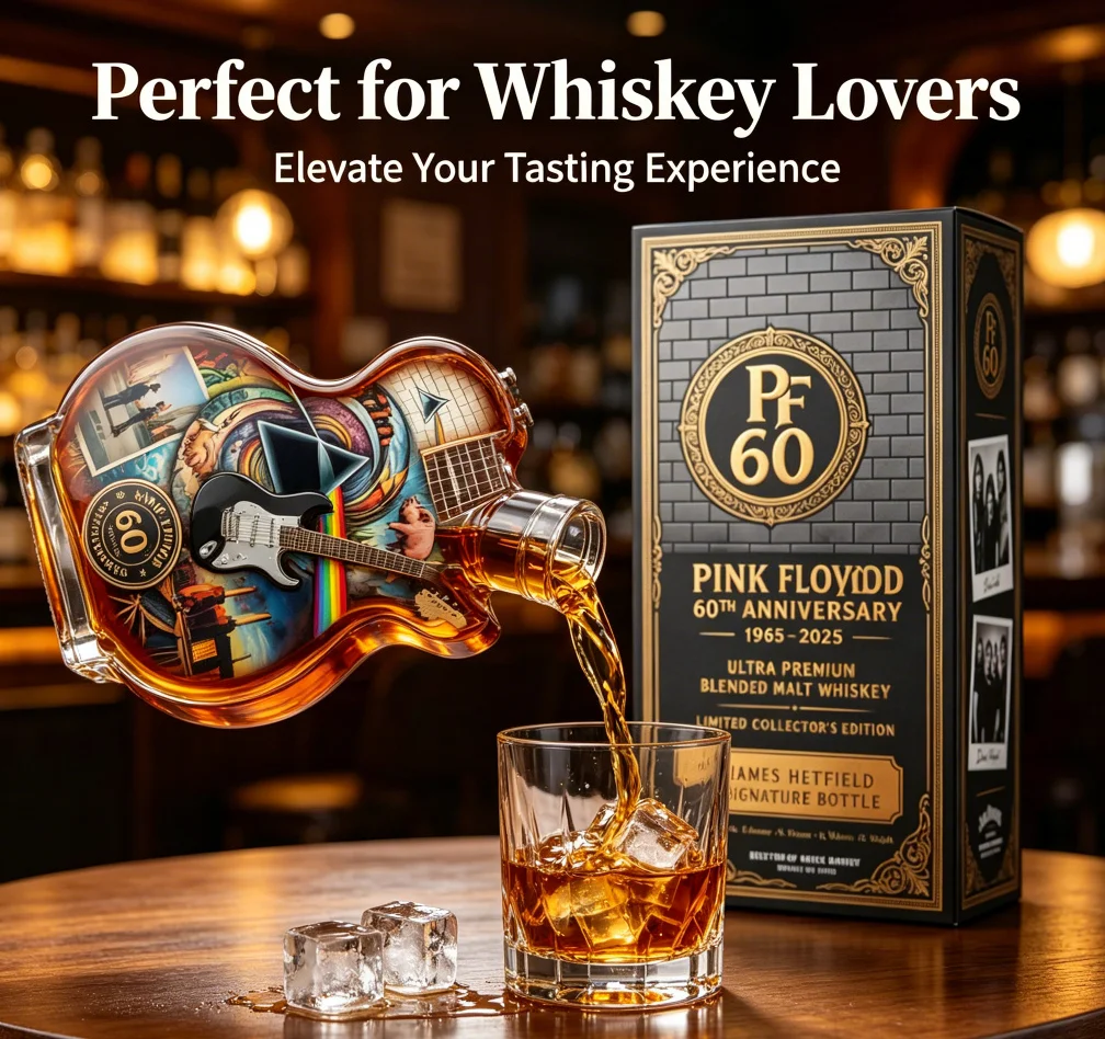 Guitar-Shaped Glass Whiskey Decanter Art Pattern Liquor Bottle for Bourbon Brandy Scotch Eye-Catching Home Bar Display Gift
