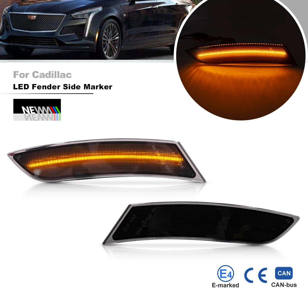 

2x Amber LED Side Marker Light For Cadillac XTS 2013 2014 2015 2016 2017 Smoked Front Bumper Fender Signal Lamps OEM Replacement