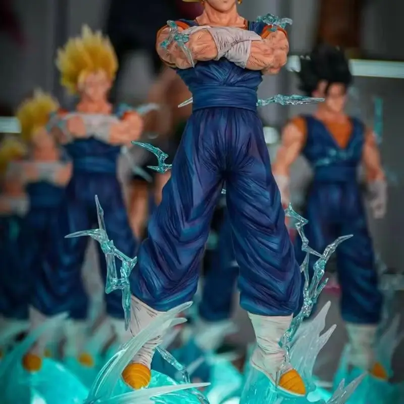 Jt brinquedos dragon ball z jt estátua 38cm/14.96 polegada vegetto figura 3 cabeças substituir super saiyan figuras de ação coleção modelo presente