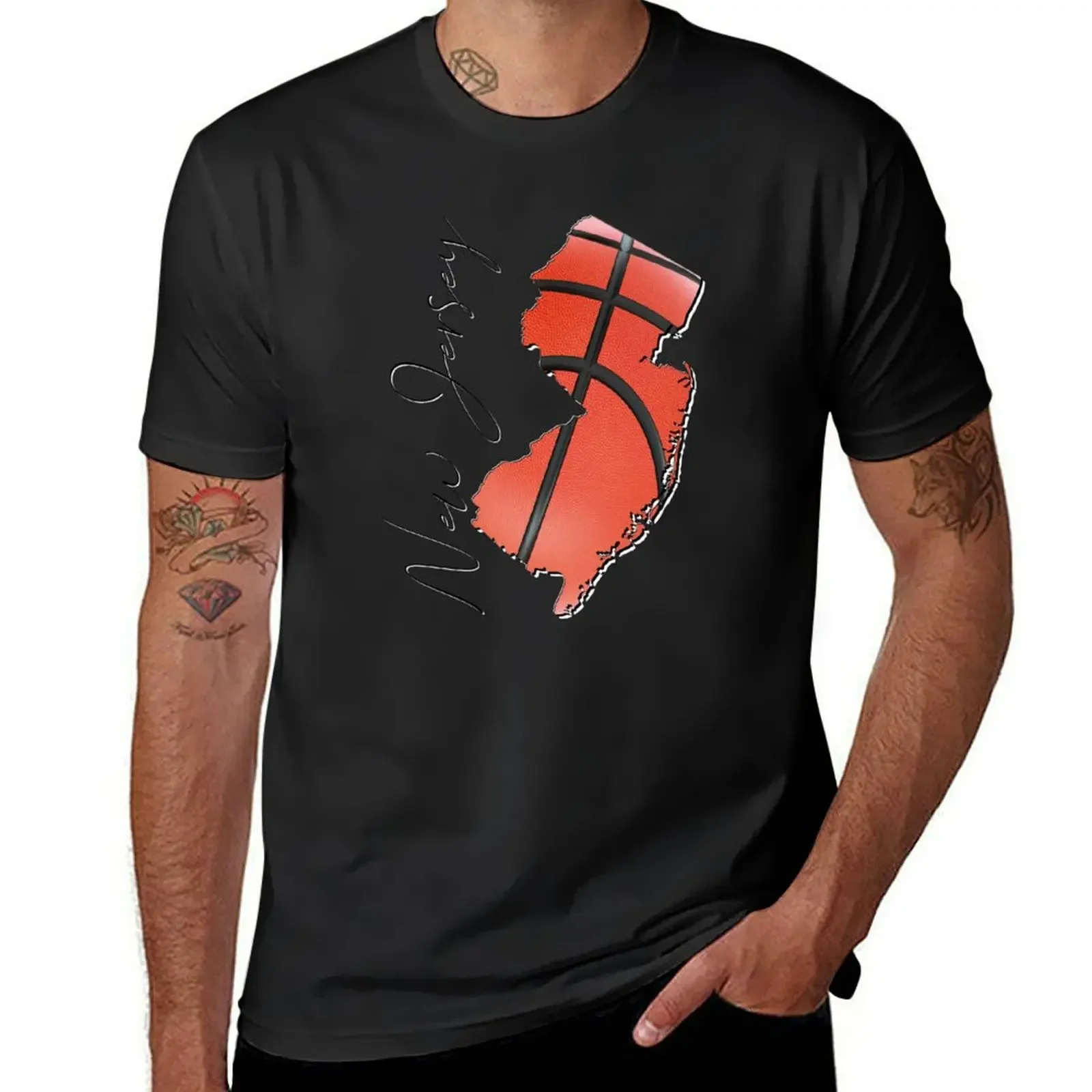 

New Jersey (USA) Map – Real Basketball EN T-Shirt summer clothes tops vintage black t-shirts for men