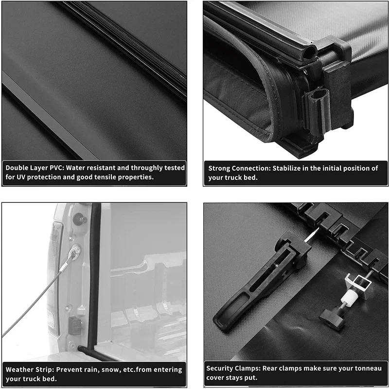 Hot Selling Reinforced All-Terrain Black Rigid Tri-Fold Tonneau Cover For Ranger F150 Raptor F250