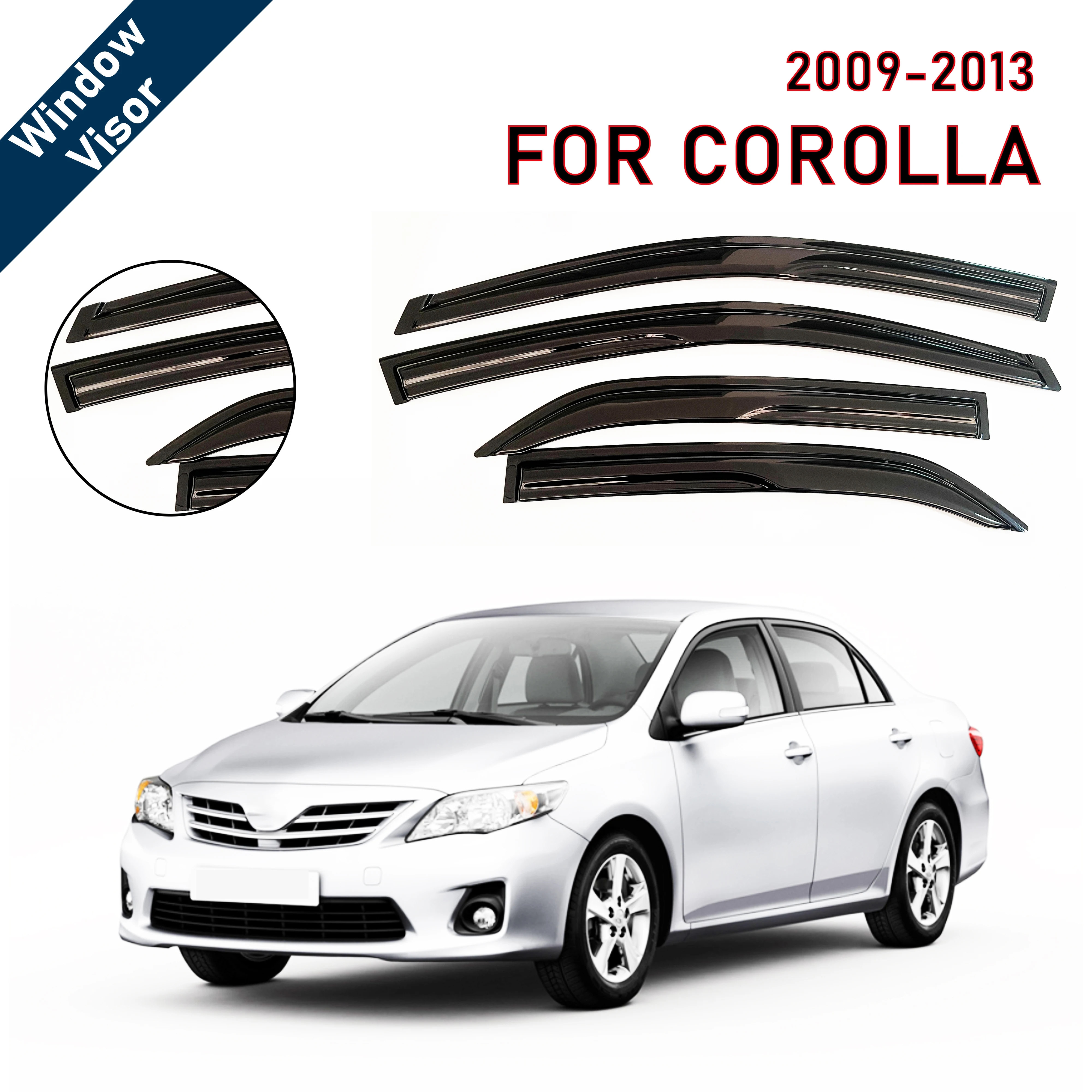 

Window Visor for Toyota Corolla 2009-2013 | 4pcs Rain Guard Wind Deflector | Car Weather Shield Accessory