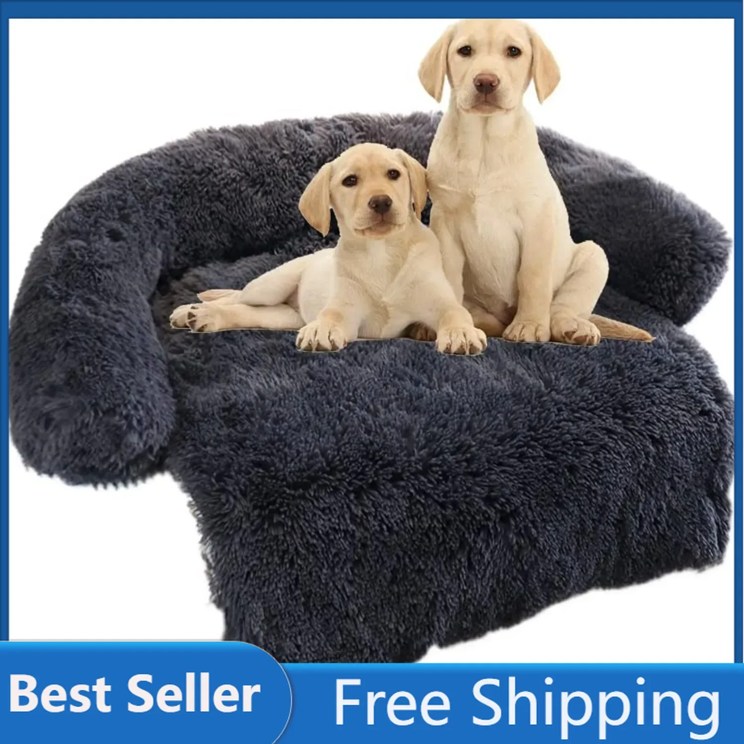 Calming Dog Bed Fluffy Plush Dog Mat for Furniture Protector with Removable Washable Cover for Large Medium Small Dogs and Cats