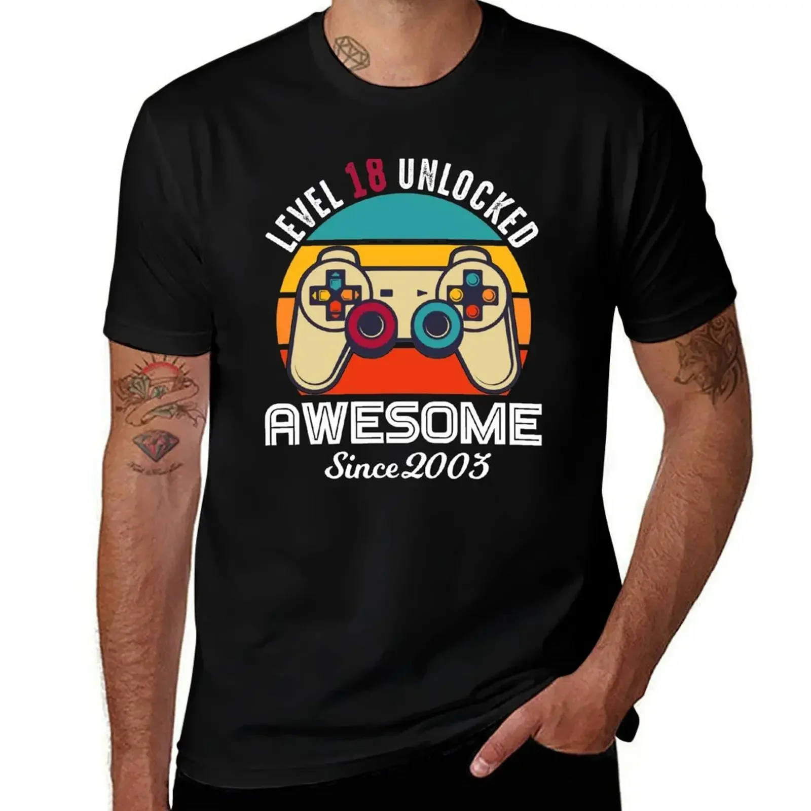 Level 18 Unlocked Birthday Awesome Since 2003 T-Shirt for a boy plain mens t shirts casual stylish