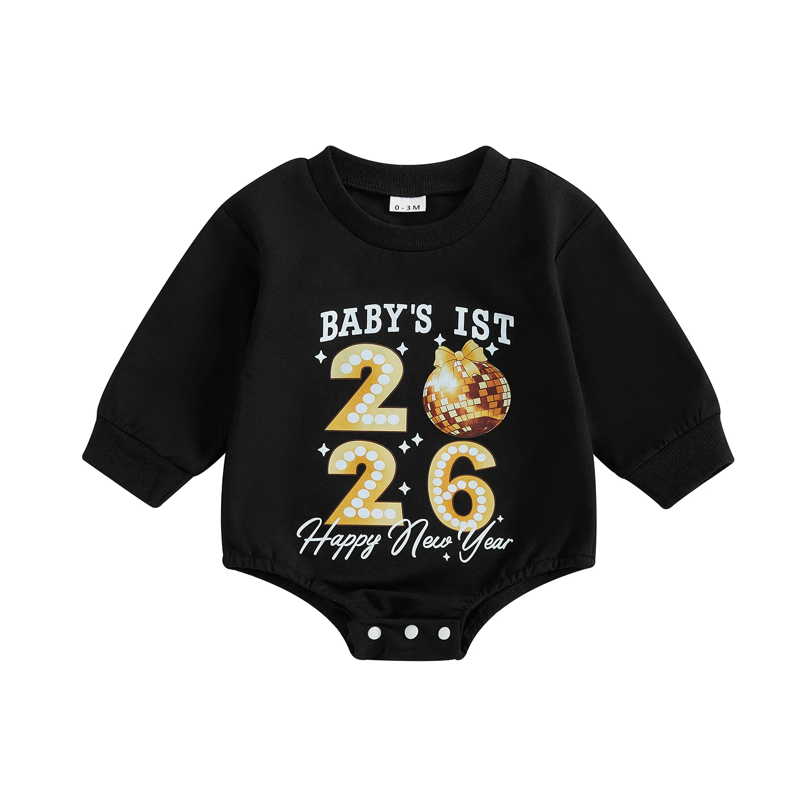 2026 جديد الرضع طفل السنة الجديدة رومبير رسائل عصرية مطبوعة جولة الرقبة طويلة الأكمام بذلة