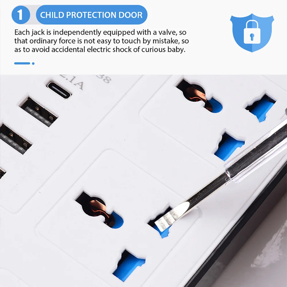 International Universal Plug And Socket Power Multi Tap Plug Outlet Power Strip with AC Type C USB Port Charge Electrical Socket