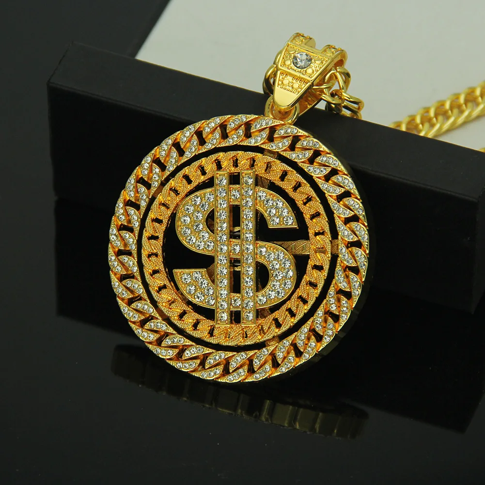 

Fashion Creative New Pendant Domineering Exaggerated Hip-Hop Men's Diamond Dollar Pendant Necklace