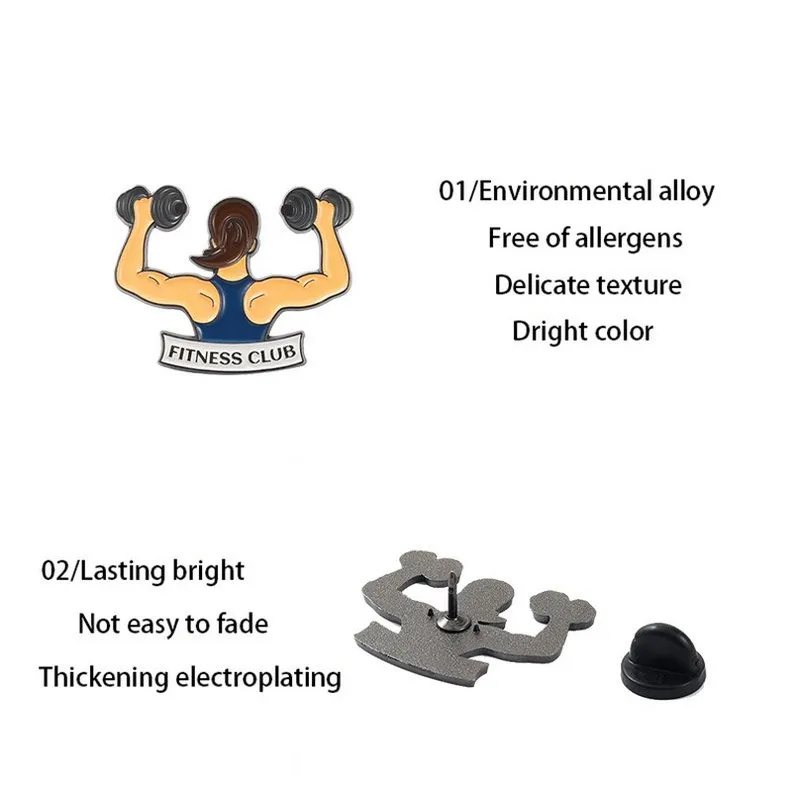 Olahraga Kebugaran Enamel Pin Kustom Gadis Barbel Rompi Garis Kebugaran Klub Bros Kerah Kemeja Tas Lencana Perhiasan Hadiah untuk Teman