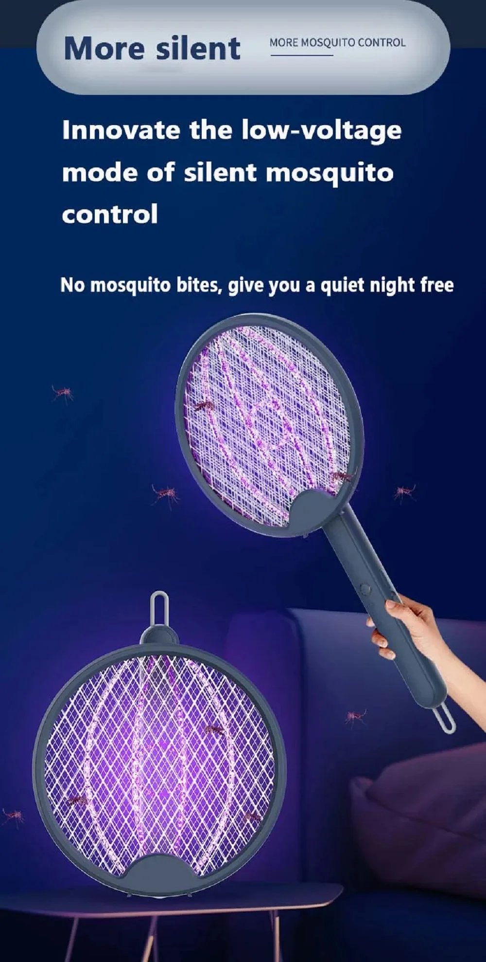 4-in-1 elektrische Mückenklatsche, Mückenvernichtungslampe, Insektenvernichter, 3000 V, Typ C, wiederaufladbar, mit UV-Licht, Fliegenvernichter – Detail 12