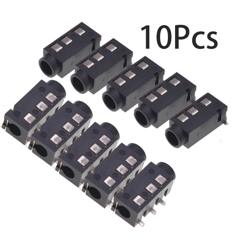 10Pcs Through Holes PCB Horizontal 4 Contact 4 Conductor Right Angle No Internal Switch 4 Pole TRRS 3.5MM Audio Jack Connector