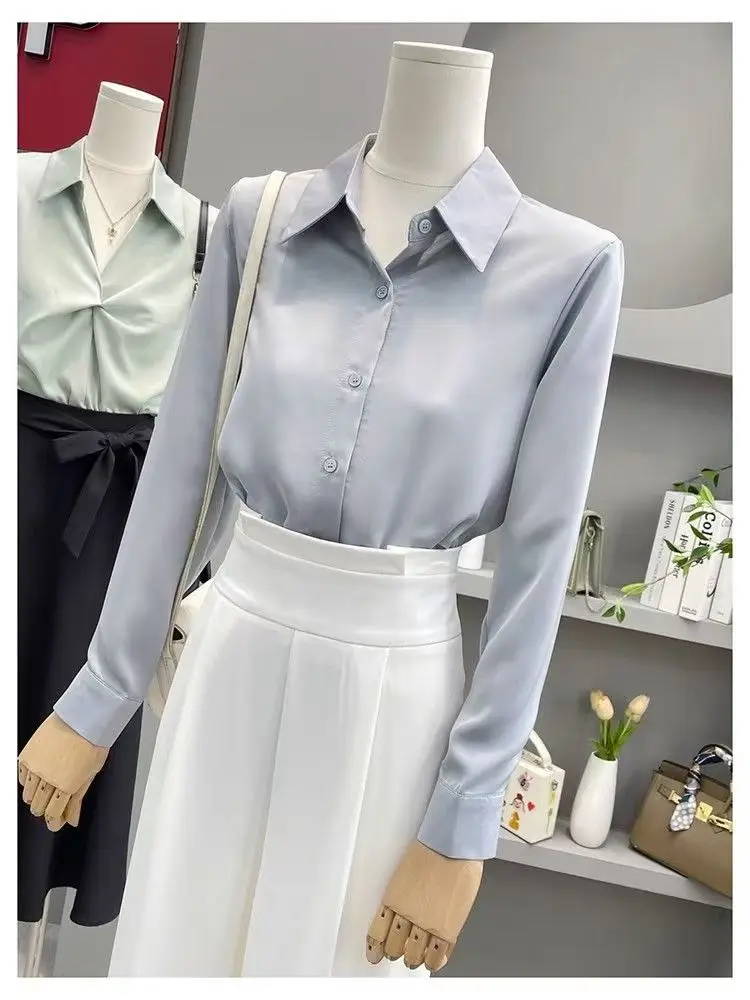 Long Sleeve Chiffon Blouse Shirts Women Blusas  Solid Color Office Lady Wear Simple Korean Fashion Tops Elegant Female Clothes