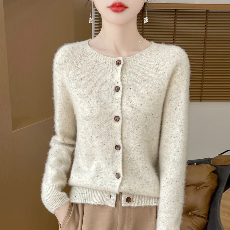 Autumn Winter New First-line ready to wear 100% Pure Wool Women\'s Clothing Round Neck Knitted Cardigan Fashion Long Sleeve Tops