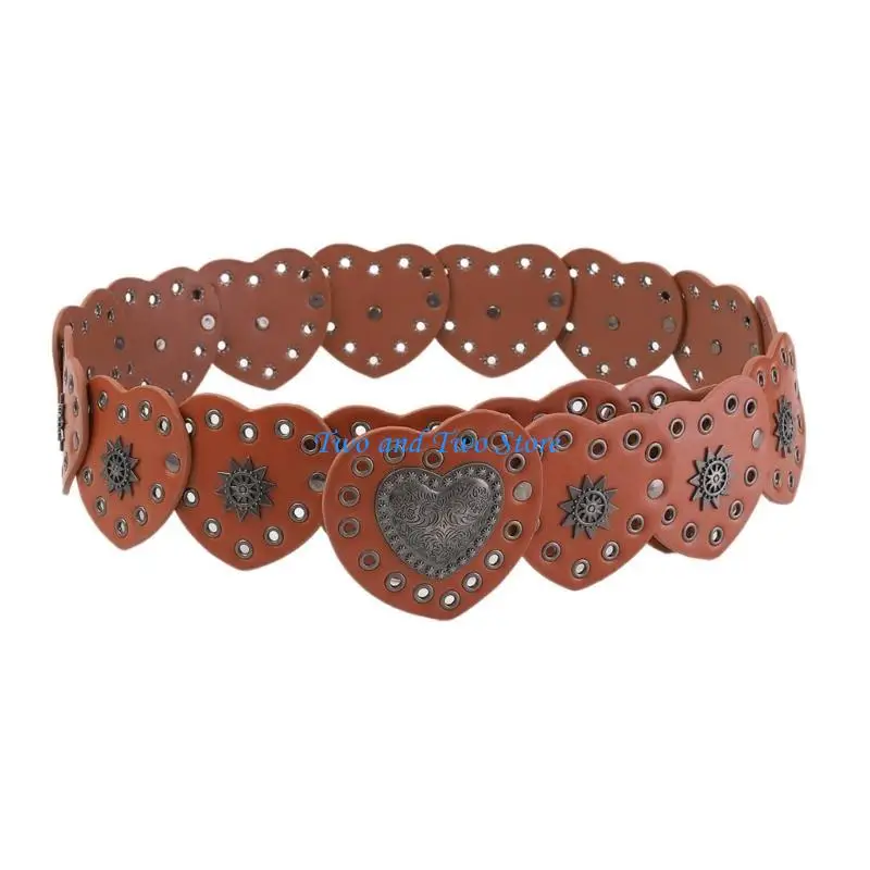 

HX6F PU Leather Waist Belt with Grommet for Motorcycle Enthusiasts Jeans Skirt