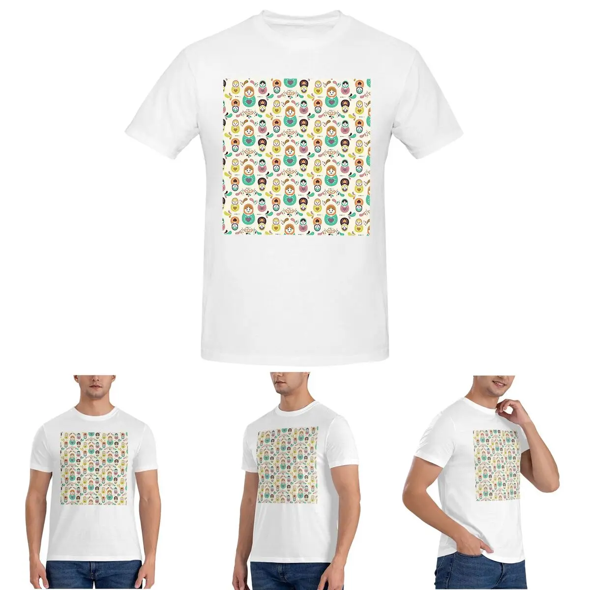 

Мужская футболка с узором матрьошки, хлопковые футболки большого размера, мужская летняя одежда с коротким рукавом и круглым вырезом, топы, S-6XL