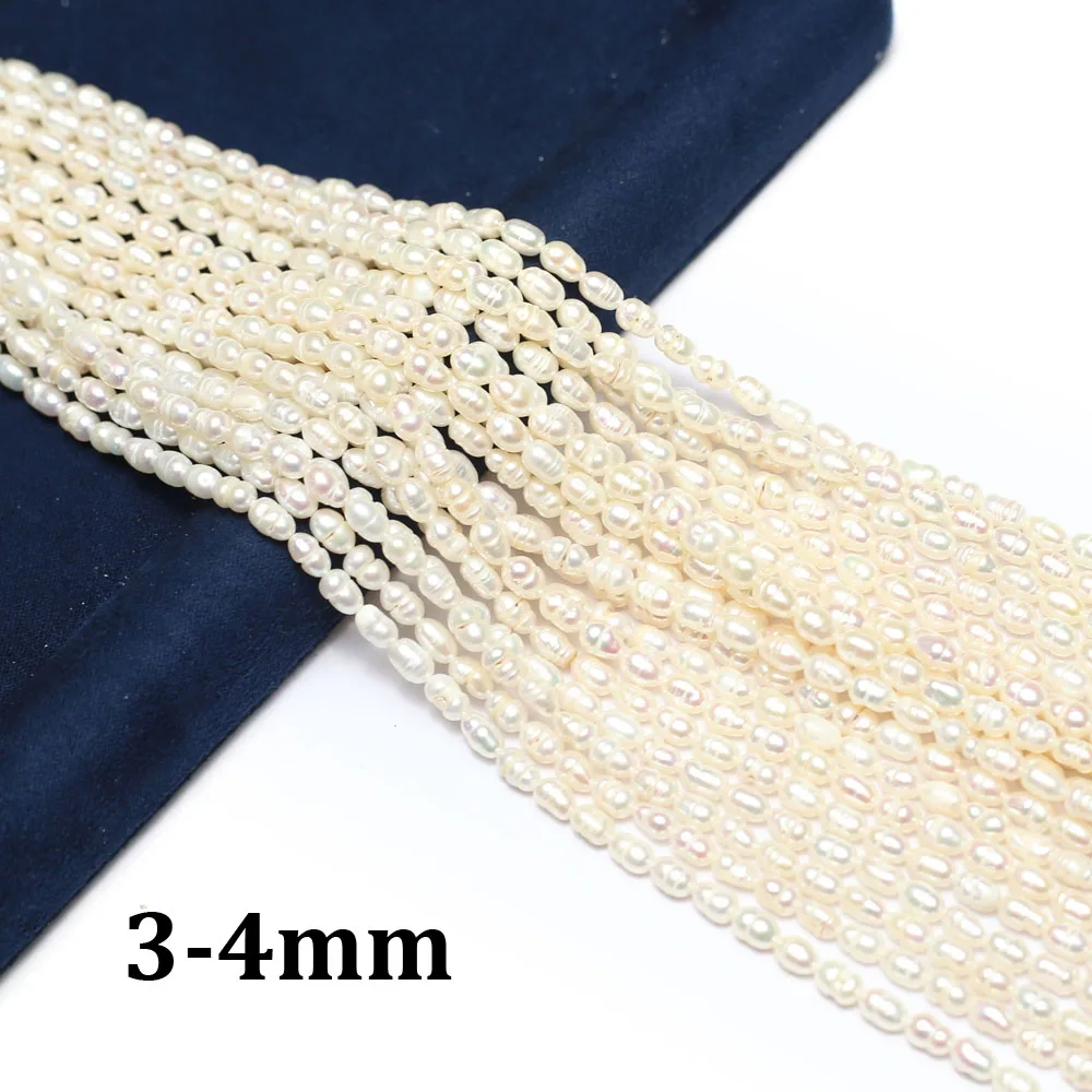 

3-4mm Rice White Loose Spacer Beads A Grade Natural Freshwater Pearl for Jewelry Making Supplies DIY Necklace Accessories 36cm