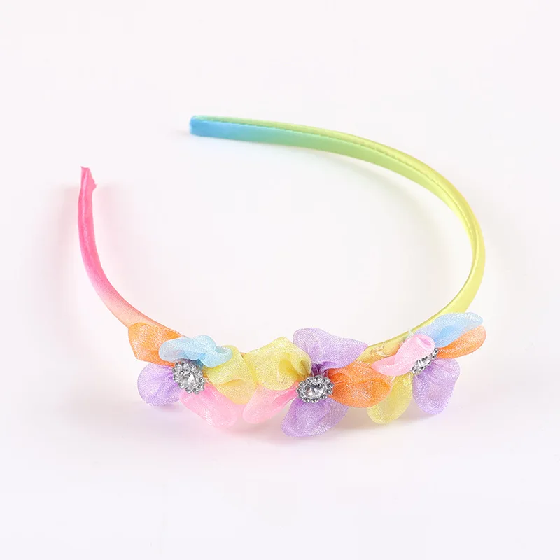 Красочные обручи для волос ручной работы с цветочным узором для девочек, головные уборы, повязка на голову со стразами для девочек, аксессуары для волос, танцевальная вечеринка принцессы, милые диадемы