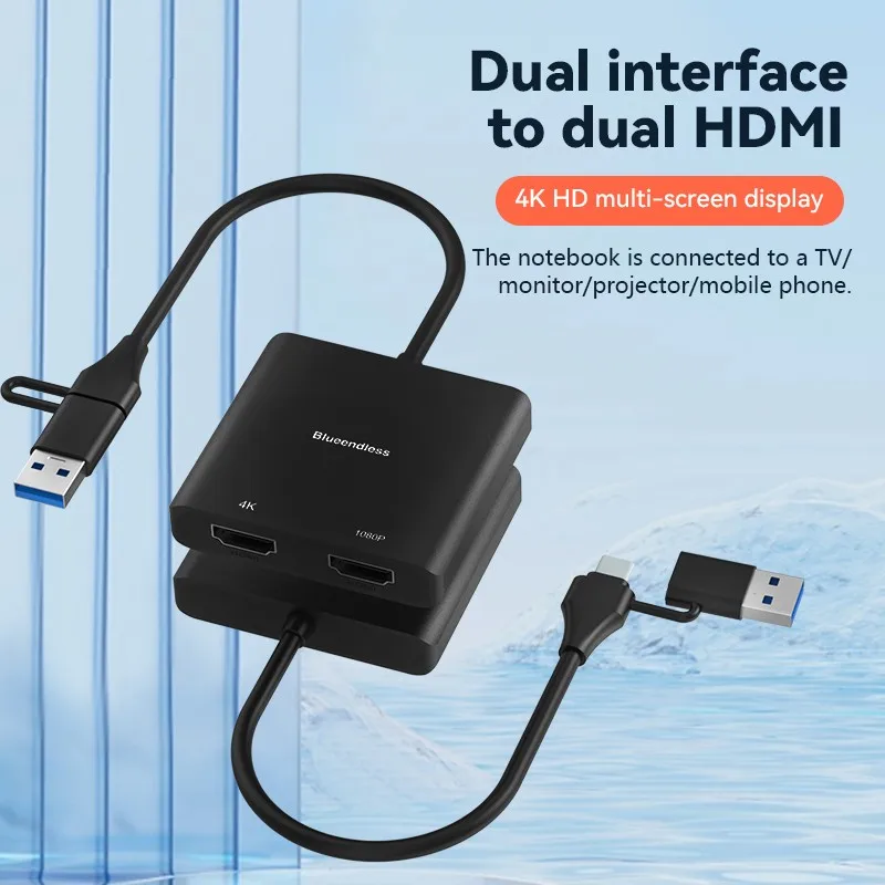 USB C Hub for Mac Book Pro USB 3.0 Type C Hub to 1080P 4K Dual HDTV Display Video Splitter Adapter Hub Converter for TV
