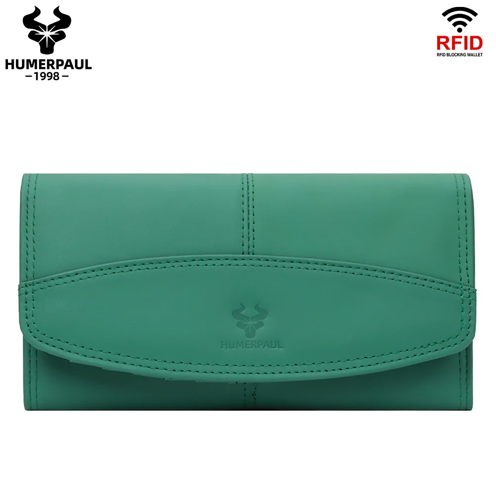 

HUMERPAUL Genuine Leather Long Wallets for Women Luxury Designer RFID Card holder Purse with Phone Pocket Fashion Clutch Handbag