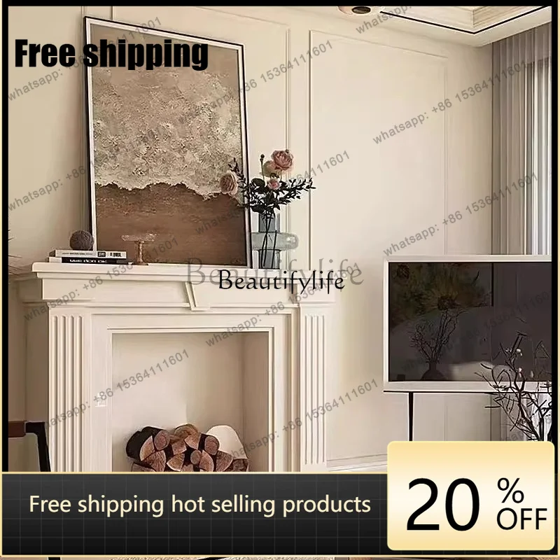 JJ -French retro solid wood fireplace decorative cabinet American simple door cabinet living room background wall display rack