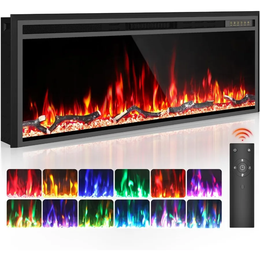 

Electric Fireplace 50 Linear Heater with 15 Belt Light Colors 5100 BTU Heat Output Timer Remote Control