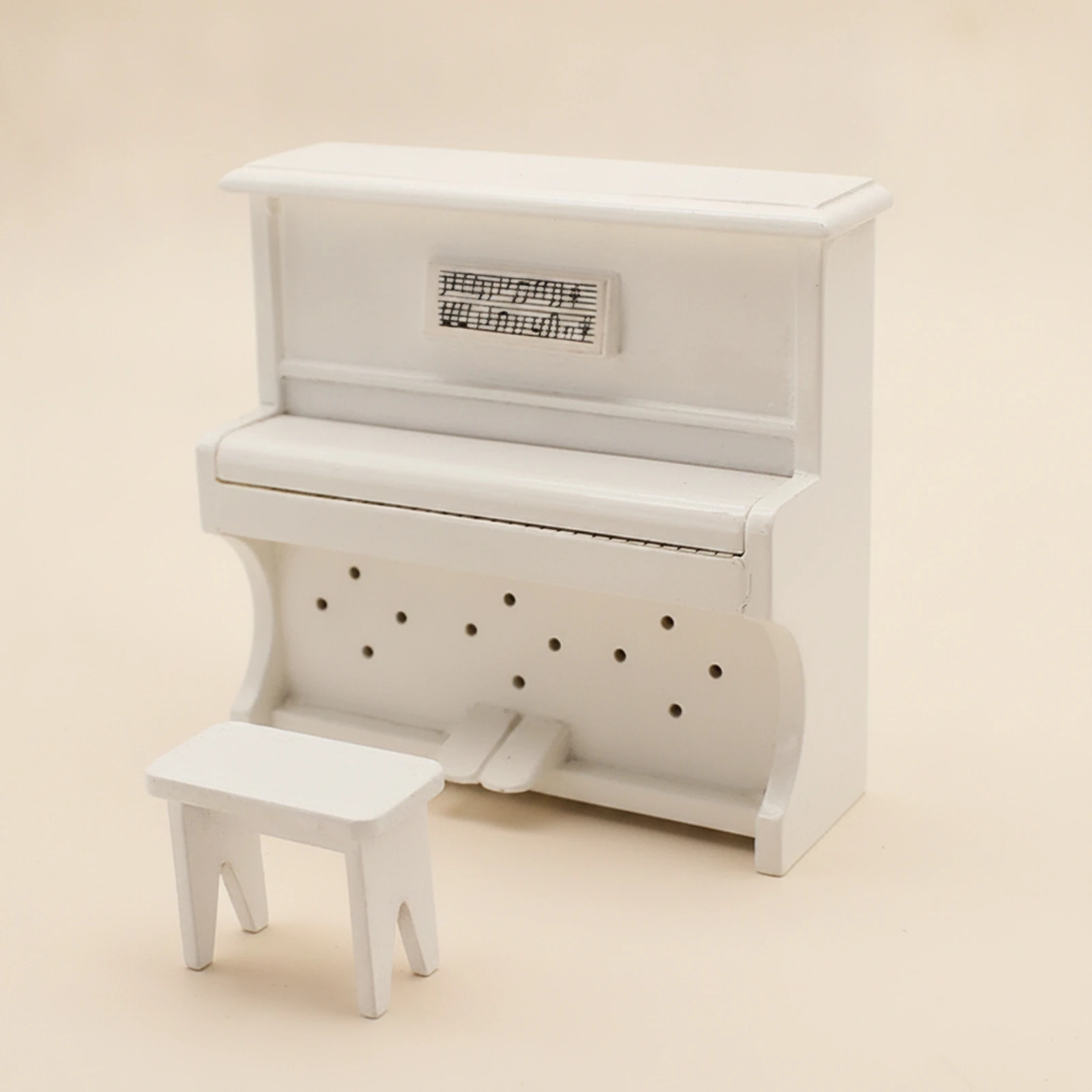 Dollhouse Upright Piano with Stool White Dollhouse Upright Piano Furniture Wooden Decorative for Collectors