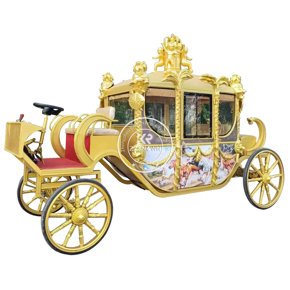 Luxury Electric Golden Princess Royal Horse Carriage Wedding Horse Carts For Sale