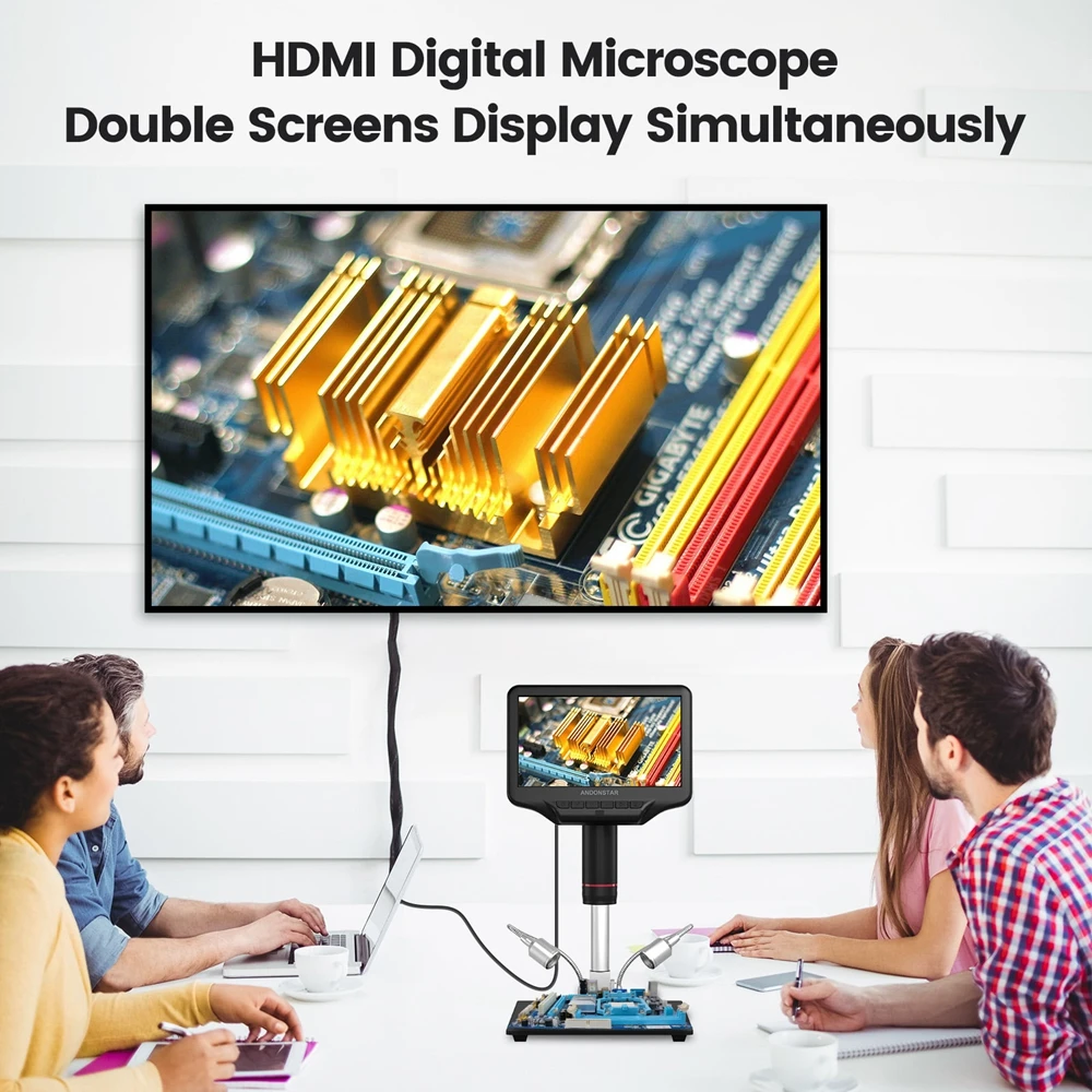 Microscópio digital Andonstar HDMI, ferramentas profissionais de solda PCB e SMD, atualizado 12,5 no suporte de metal, AD407 Pro, 7 polegadas, 270X