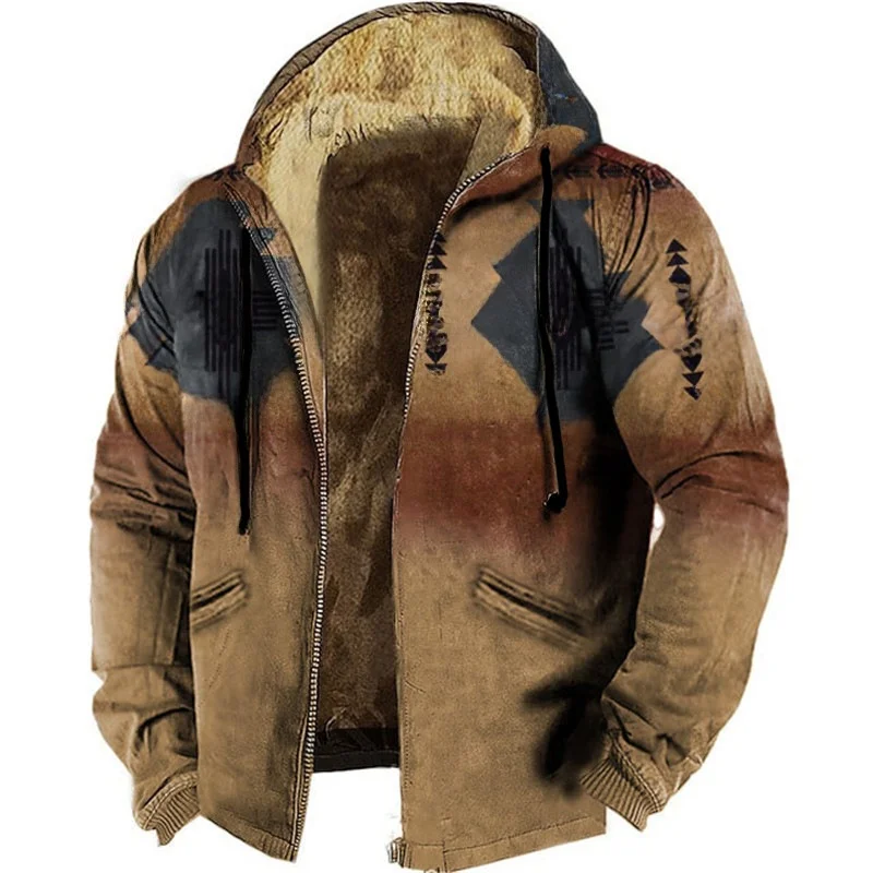 

Multicolor Pattern 3D Digital Print Hoodie Jaet with Brown Cotton Workwear orm M Spring Season