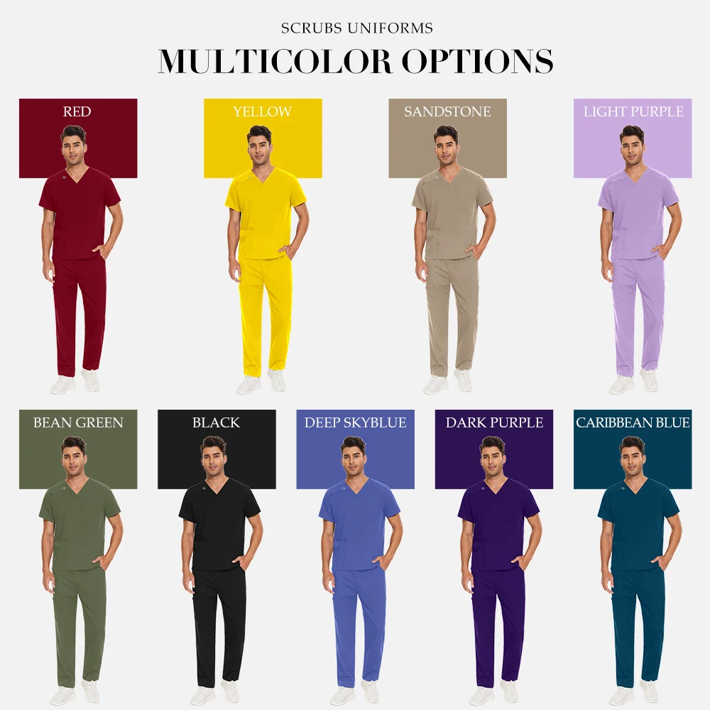 여러 가지 빛깔의 의사 의상 남자 애완 동물 스크럽 의료 수술 작업복 스크럽 세트 유니폼 짧은 소매 탑 + 바지 정장 간호 유니폼