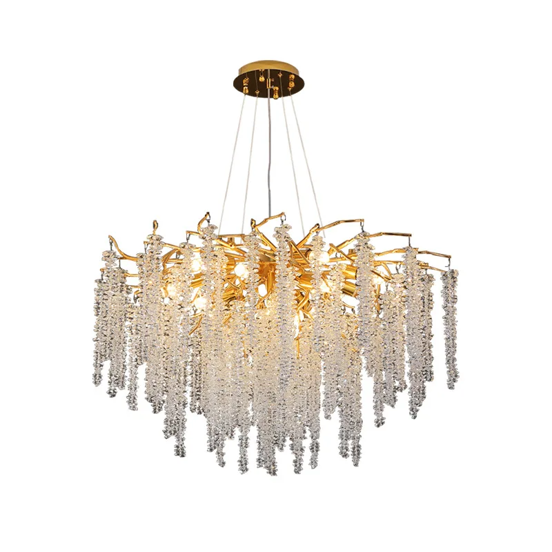 

Light luxury crystal chandelier living room hall main dining room bedroom octagonal bead fringed chandelier