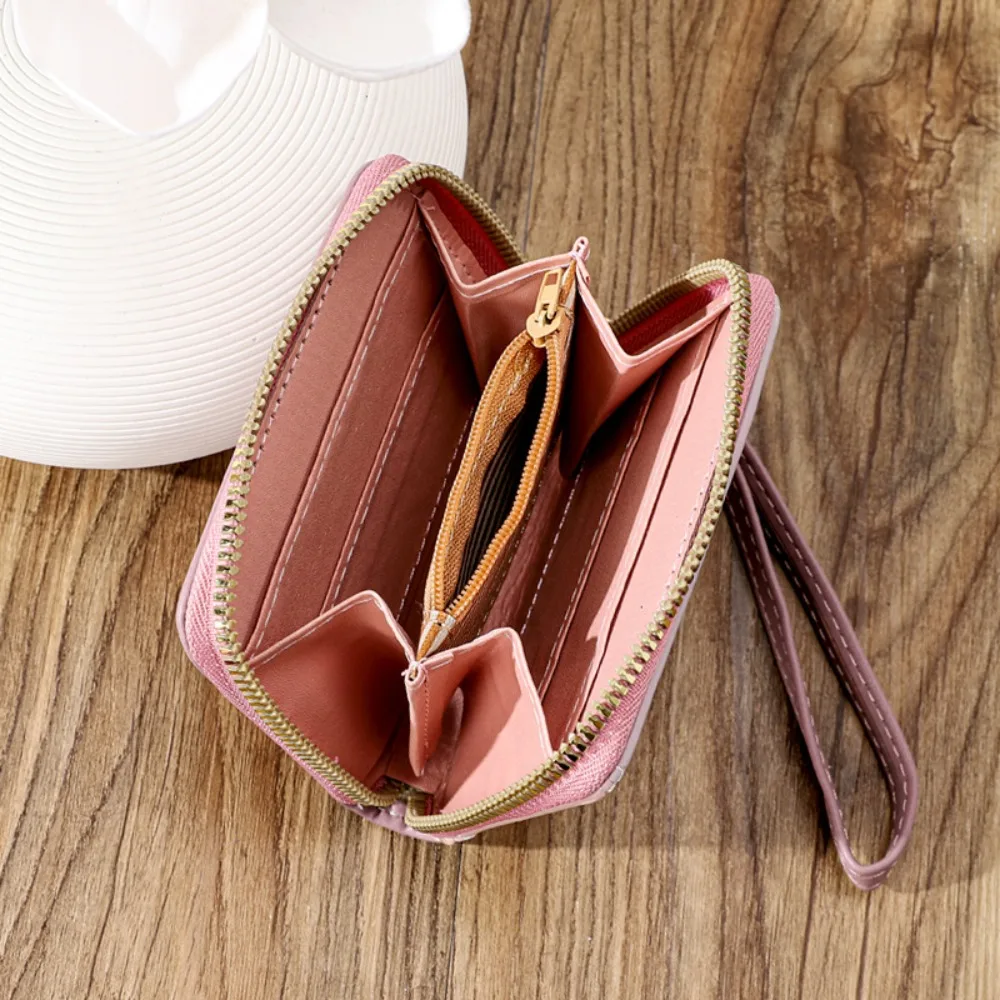 Новые кошельки для монет из искусственной кожи на молнии, держатель для карт большой емкости с ремешками на запястье, цветные часы, женский кошелек