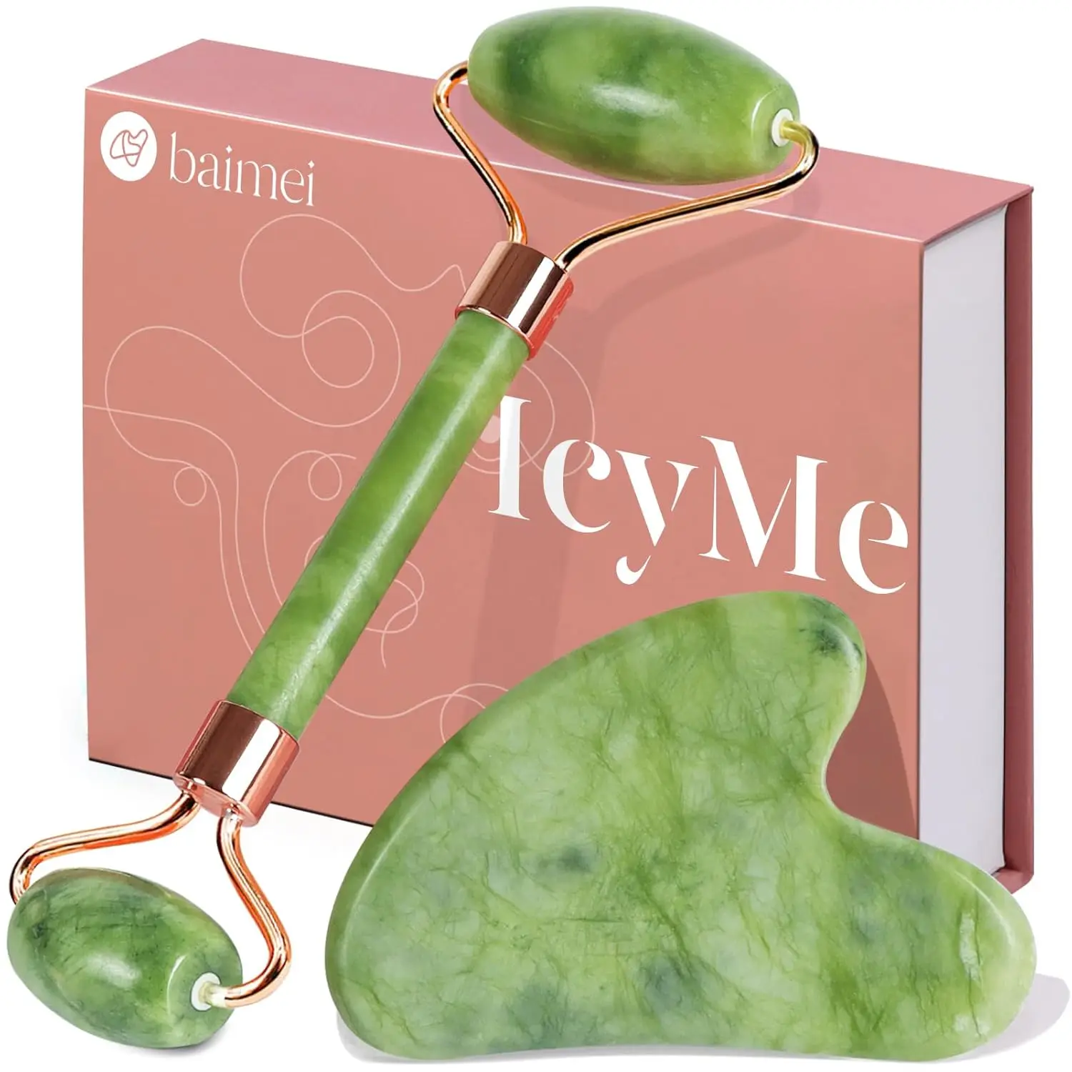 

Green Jade Roller & Gua Sha Set for Puffiness Reduction and Skin Care, Ideal Self-Care Gift