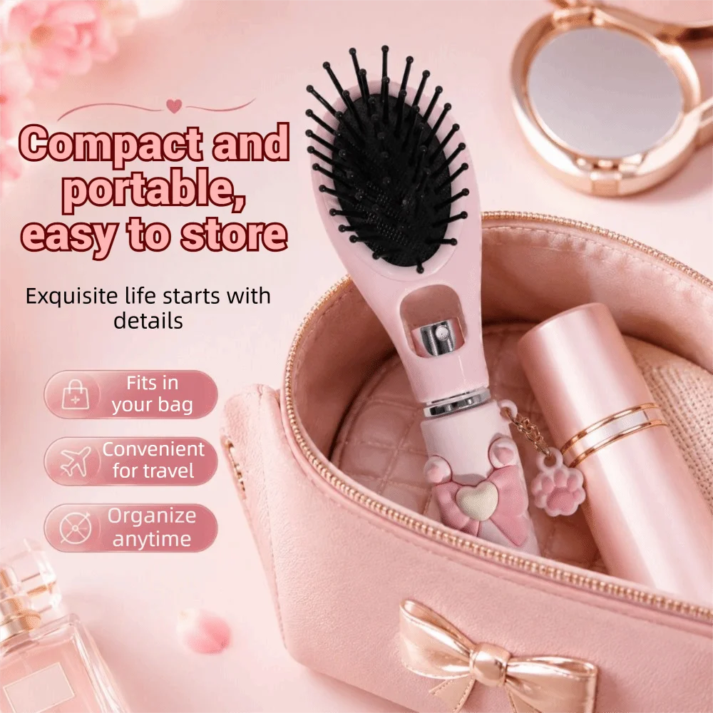 Multi-Function Bowknot Spray Massage Comb Hair Care Cat Paw Pendant Refillable Spray Hair Brush Scalp Nourish Anti-Frizz