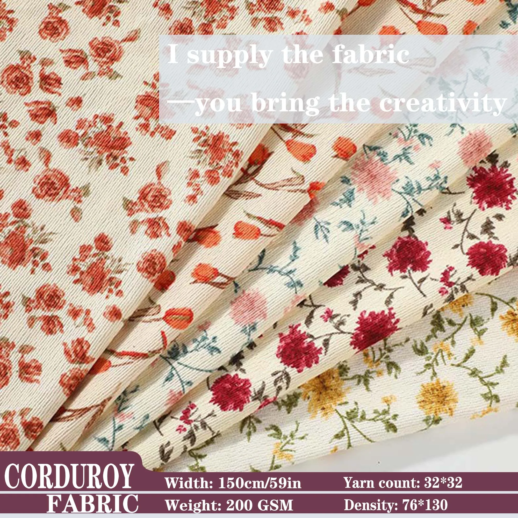 

100*150cm Print Corduroy Fabric - Soft Velvet Touch, For DIY Handmade Apparel and Home Decor (by Meter)