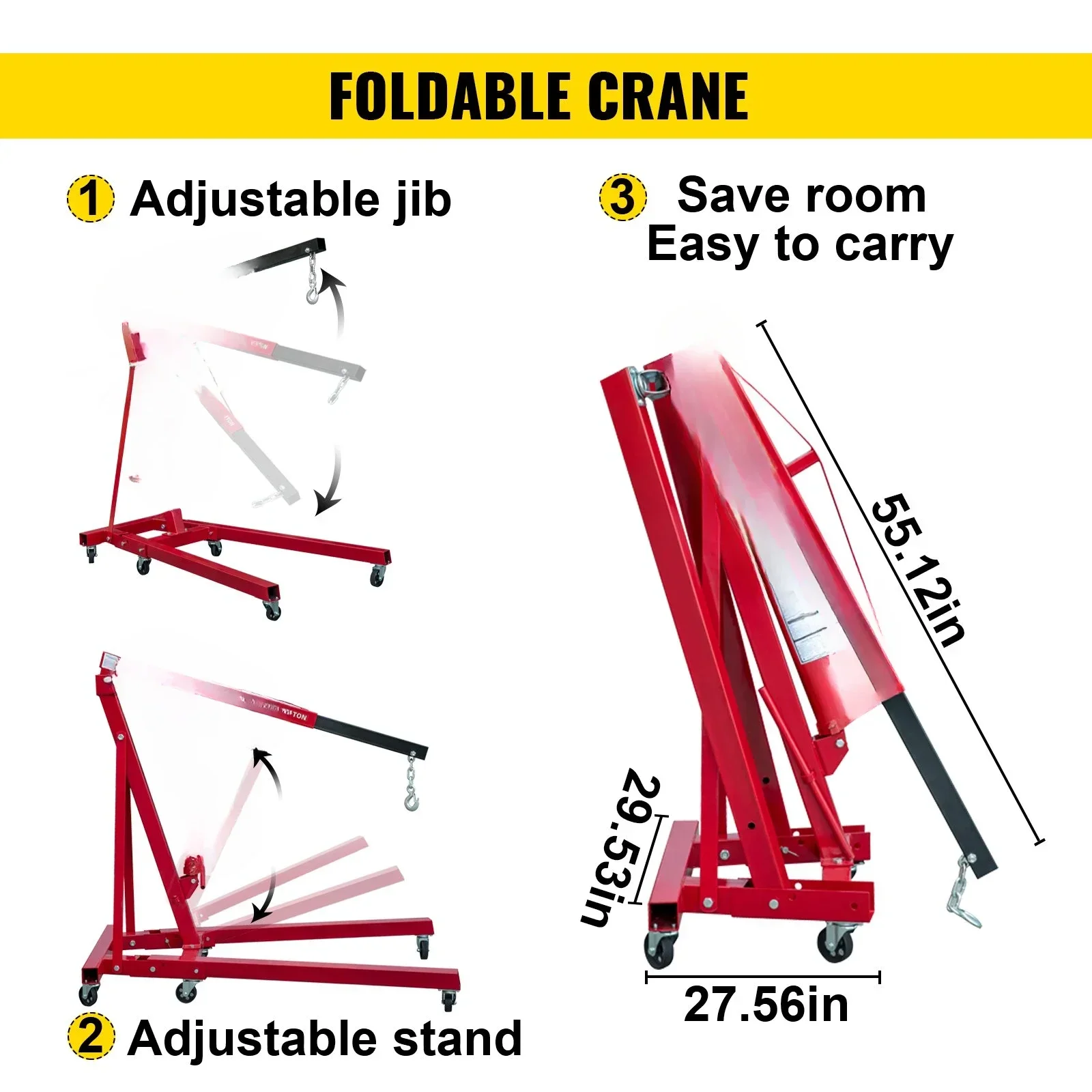 Folding engine crane, 4400 pound lifting capacity workshop, 2-ton hydraulic engine