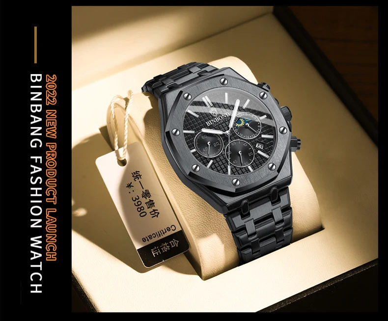 BINBOND Qualität Männer Uhr Luxus Hohe Mann Quarz Armbanduhr Wasserdicht Leucht Datum Edelstahl herren Uhren Casual Uhr – Detail 14