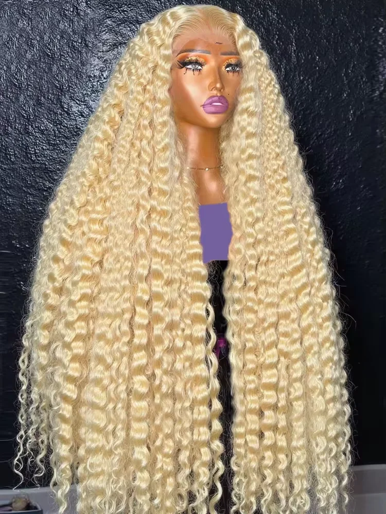 

Burmese Deep Wave 36 38 inch 613 Blonde 13x4 HD Lace Front Human Hair Wigs Pre Plucked Glueless Curly Lace Frontal Wig For Women
