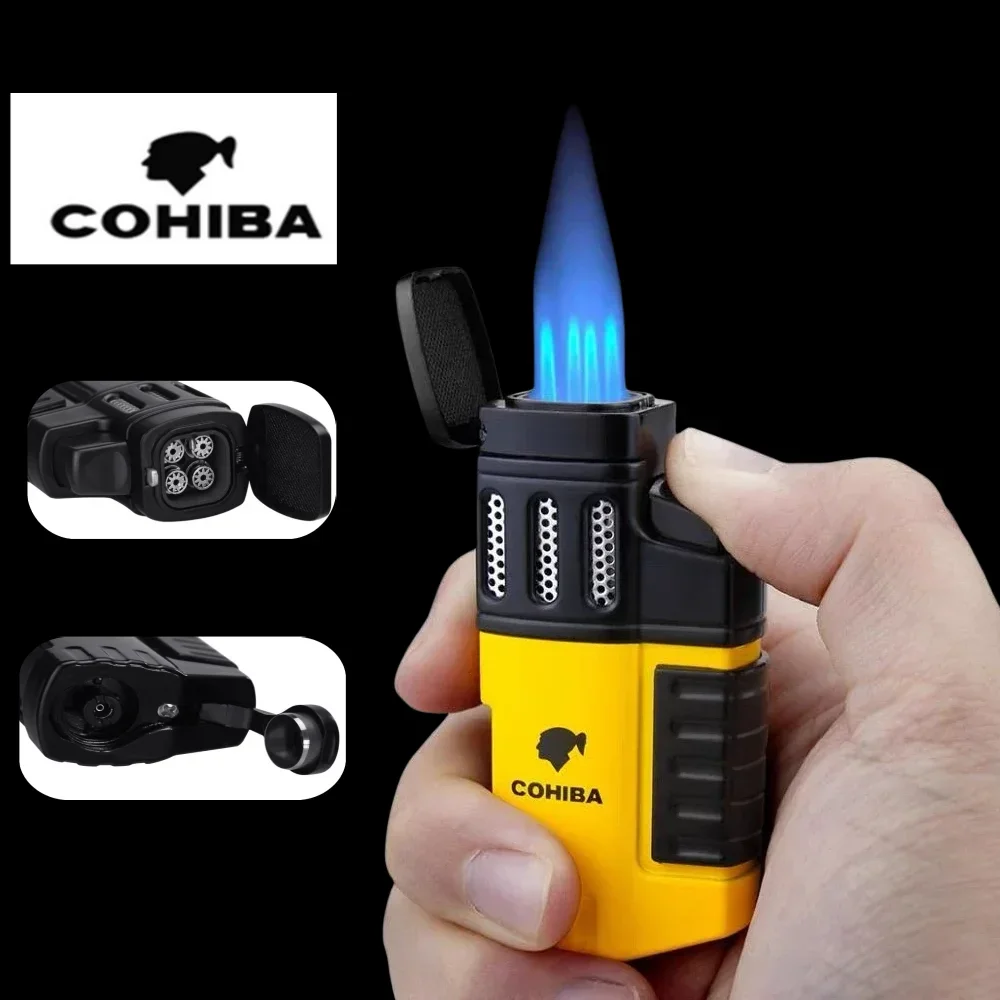 COHIBA4 Jet Cigarette Lighter Windproof Metal Inflatable Visual Window Portable Smoking Accessories Lighter Men\'s Gift