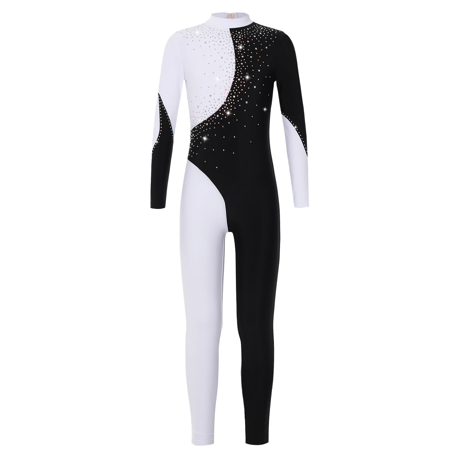 Bambini ragazze balletto collant Tutu danza indossare costumi manica lunga pattinaggio Unitards lucido strass ginnastica body tuta