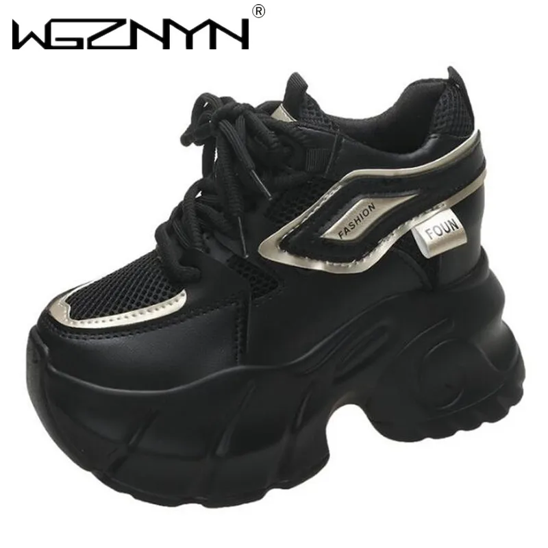 

Women High Platform Casual Mesh Shoe 2024 New Summer Autumn Lace-up Chunky Sneakers 10CM Wedges Hidden Heels Leisure Shoes Woman