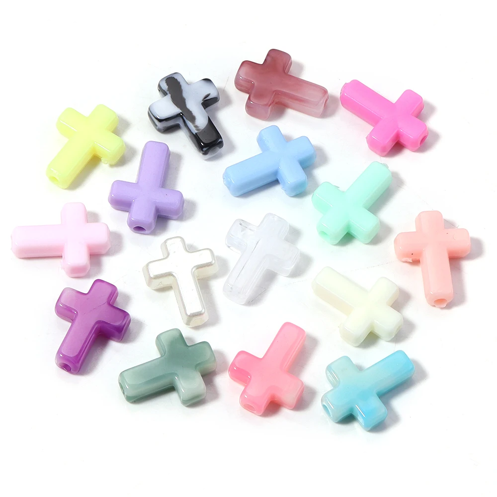 100Pcs/Lot Cross Shaped Acrylic Loose Beads Cream Macaron Color DIY Pendant Jewelry Making Bracelet Materials Accessories image 4