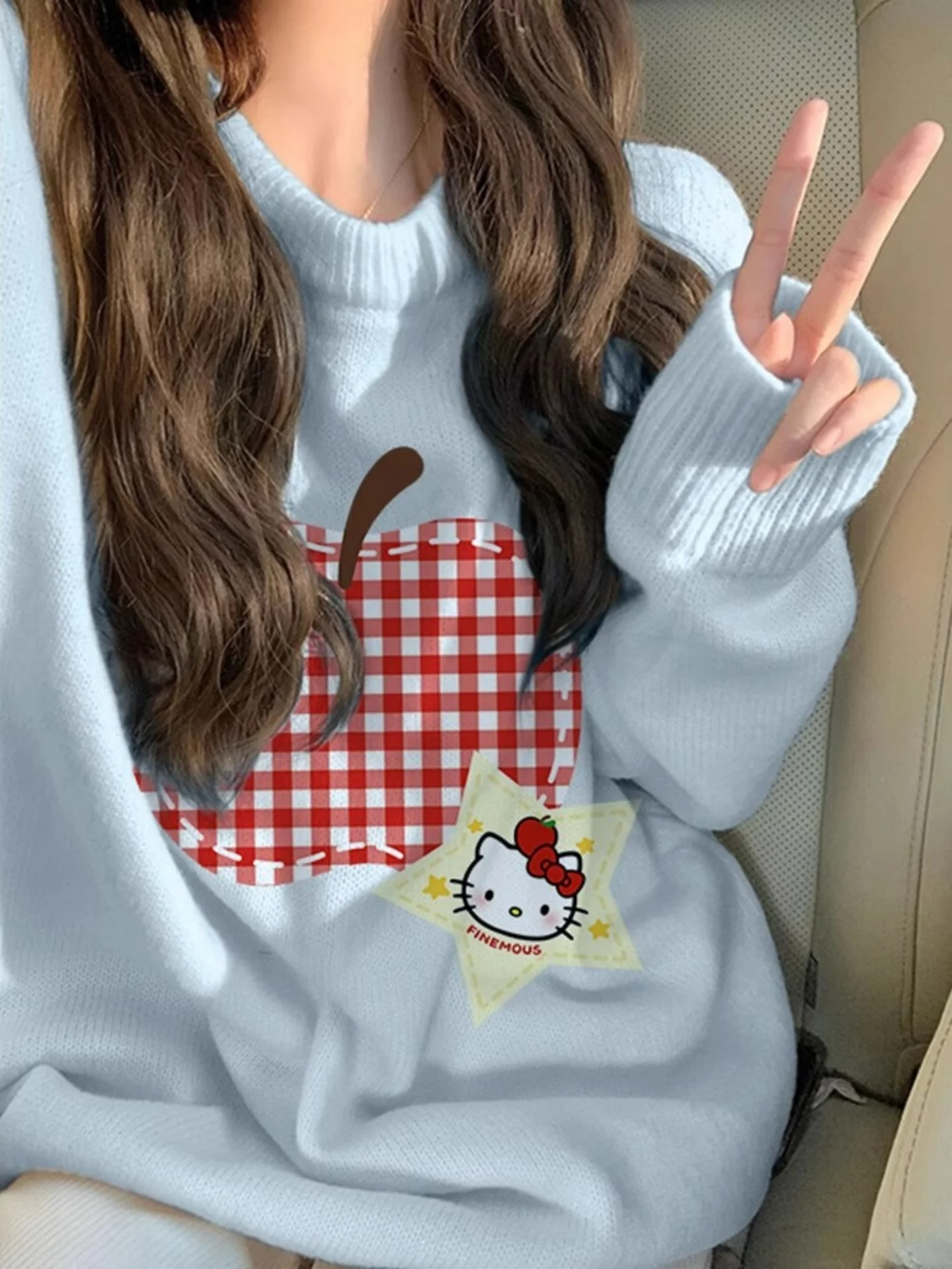 

Милый мягкий синий свитер с принтом Lazy Sle, женский осенне-зимний свободный маленький вязаный топ, удобный круглый длинный све