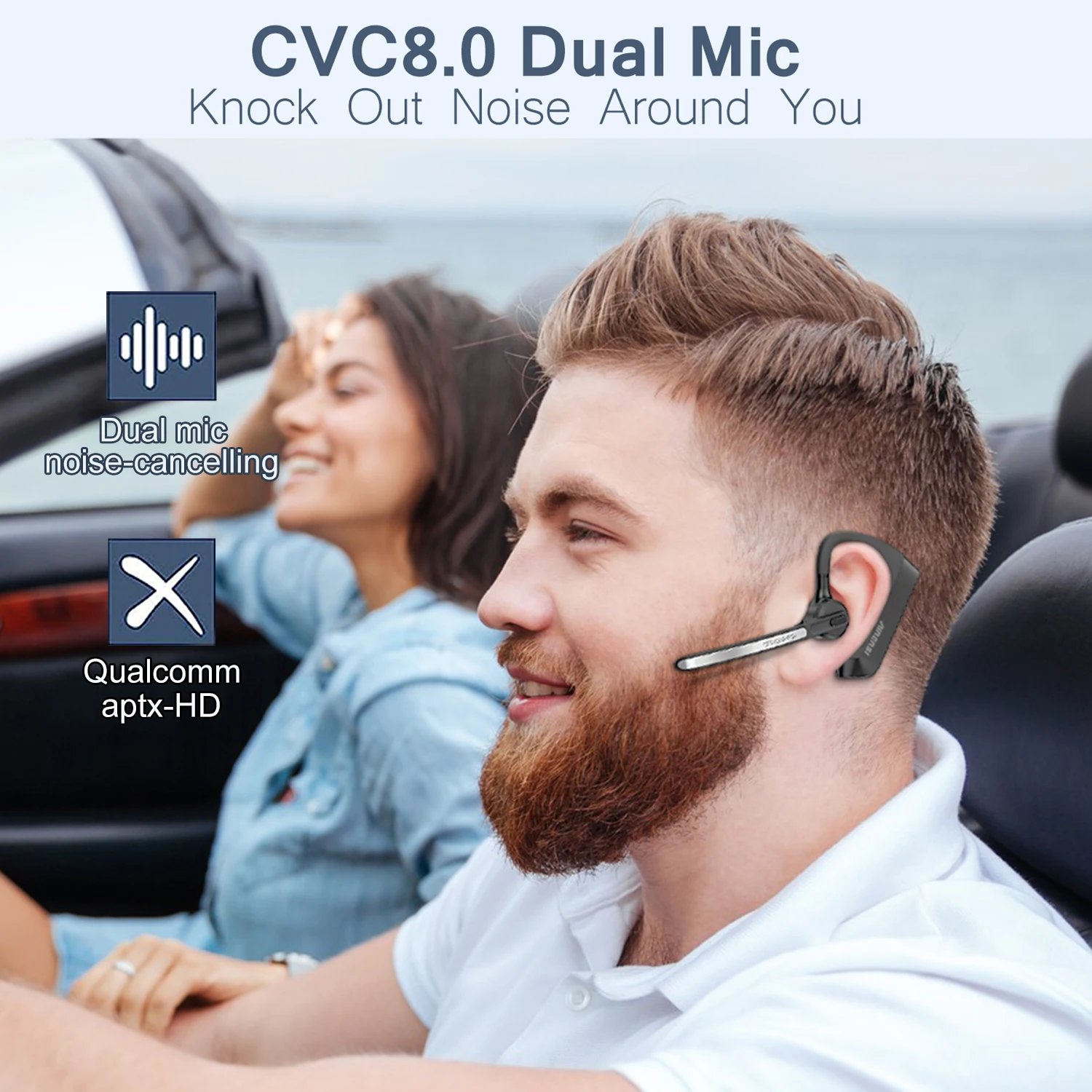 أحدث سماعات بلوتوث لاسلكية مع ميكروفون مزدوج لإلغاء الضوضاء وحافظة شحن لأجهزة Android iOS