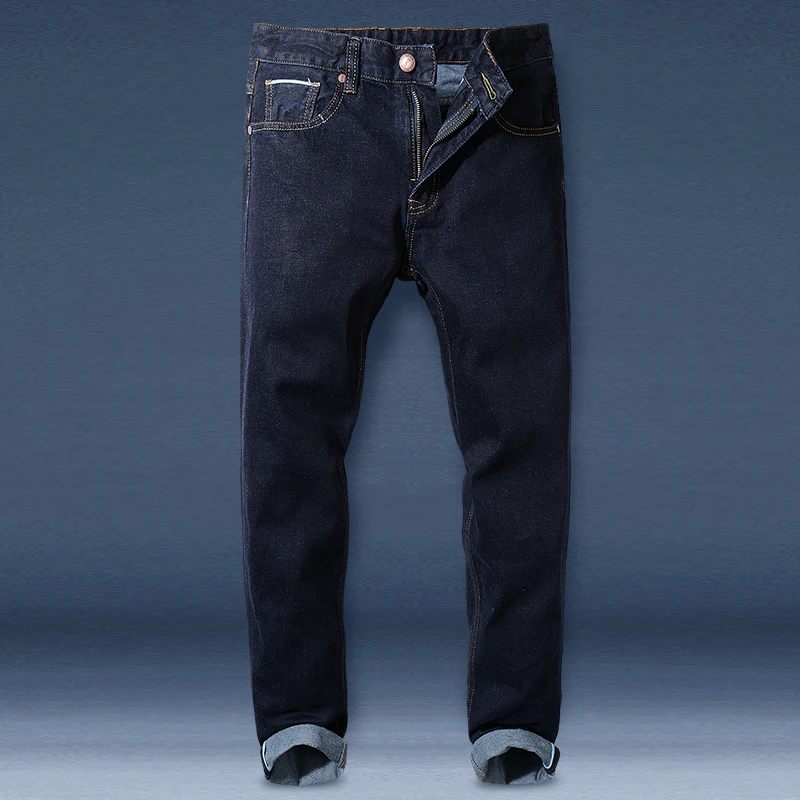 

Мужские джинсы из чистого хлопка, приталенные, оригинального цвета, без обработки, с красной тесьмой, прямого кроя, в стиле Urban Fashion (Китай)