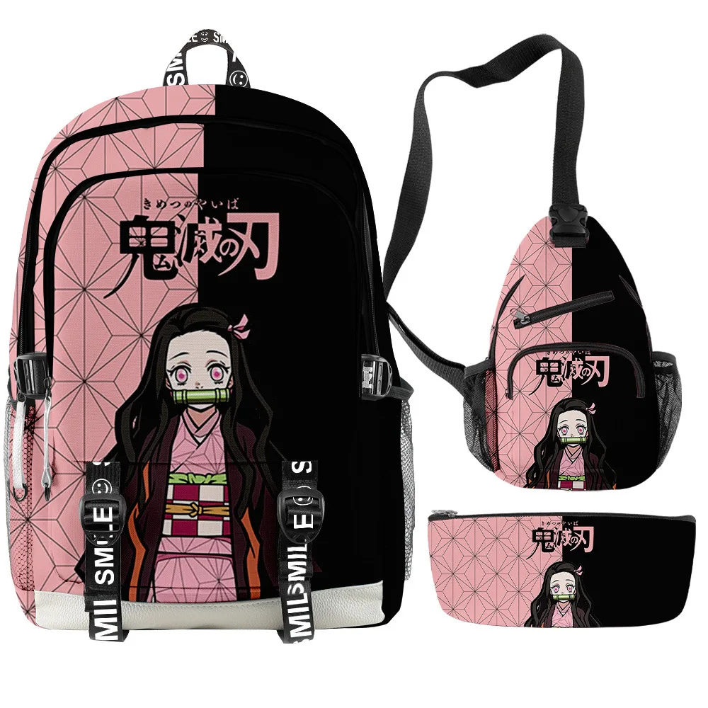 Fashion Kpop Kimetsu No Yaiba Tomioka 3D Print 3pcs/Set Student School Bags multifunction Travel Backpack Chest Bag Pencil Case