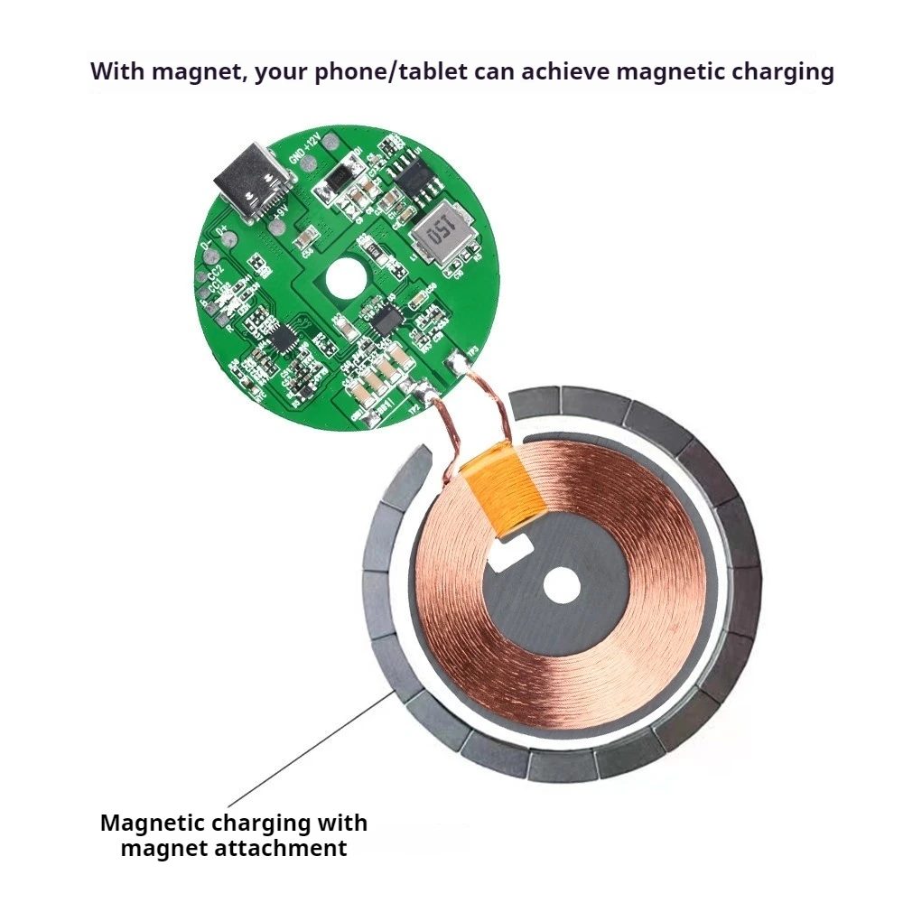 20W Wireless Charger Transmitter Module QC PD Fast Charging Type‑C 9‑30V Onboard Indicator 0‑10mm Through Object Charging Module